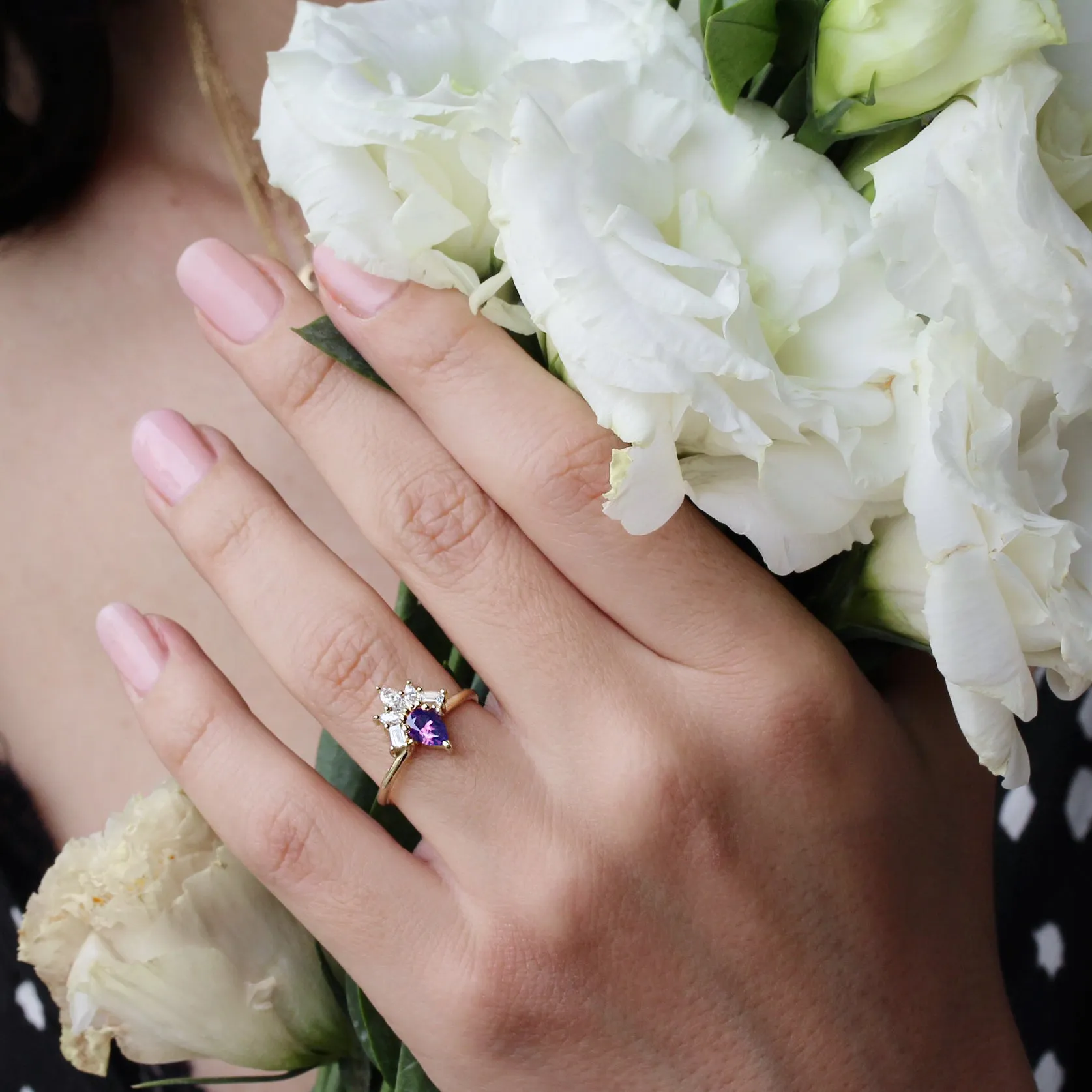 Pear Lavender Spinel Unique Engagement Ring - "Gatsby" ♥