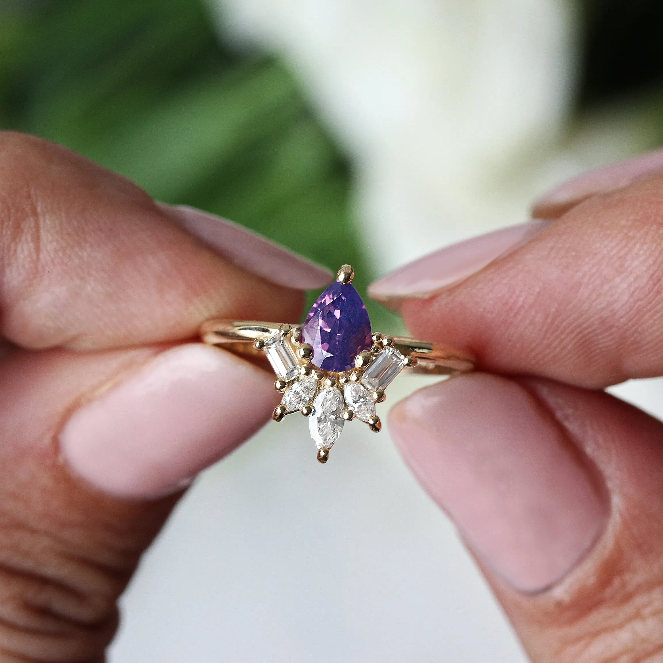 Pear Lavender Spinel Unique Engagement Ring - "Gatsby" ♥