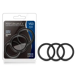 Performance By Blush® | VS3: Black Large Penis Rings (3-Pack) - Made with Puria™ Silicone