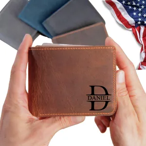 Personalized Wallet for Men - Top Grain Leather Wallets with Engraved Name & initial -Custom in 5 Colors & 6 Designs- Ideal Gift for Husband, Dad, Son, Boyfriend, Anniversaries & Father's Day Gifts