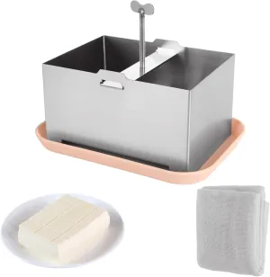 QTLCOHD Tofu Press, Tofu Press Stainless Steel with Towel and Drip Tray, Paneer Press Tofu Mold for Homemade Tofu, Paneer Maker Tofu Presser for Firm Tofu BPA Free Dishwasher Safe (6.3 * 4.72)