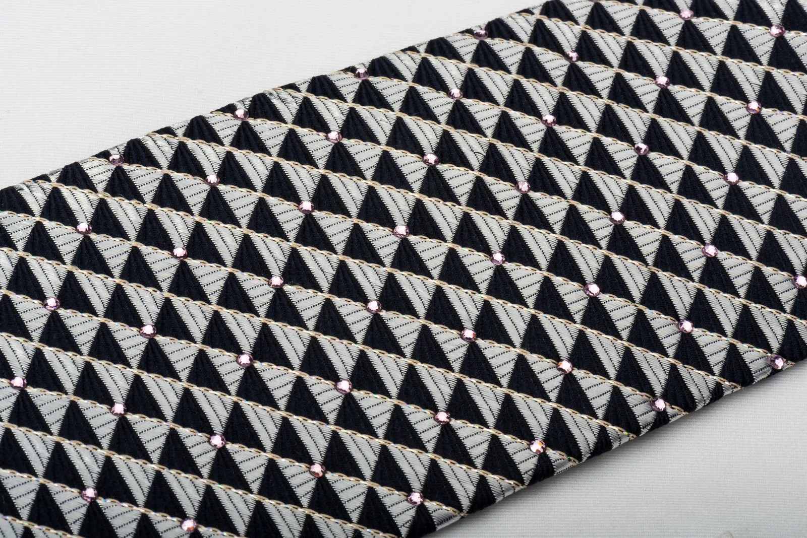 Renoma Silk Rhinestone Tie Silver Black Checkered With Silver Sparkles