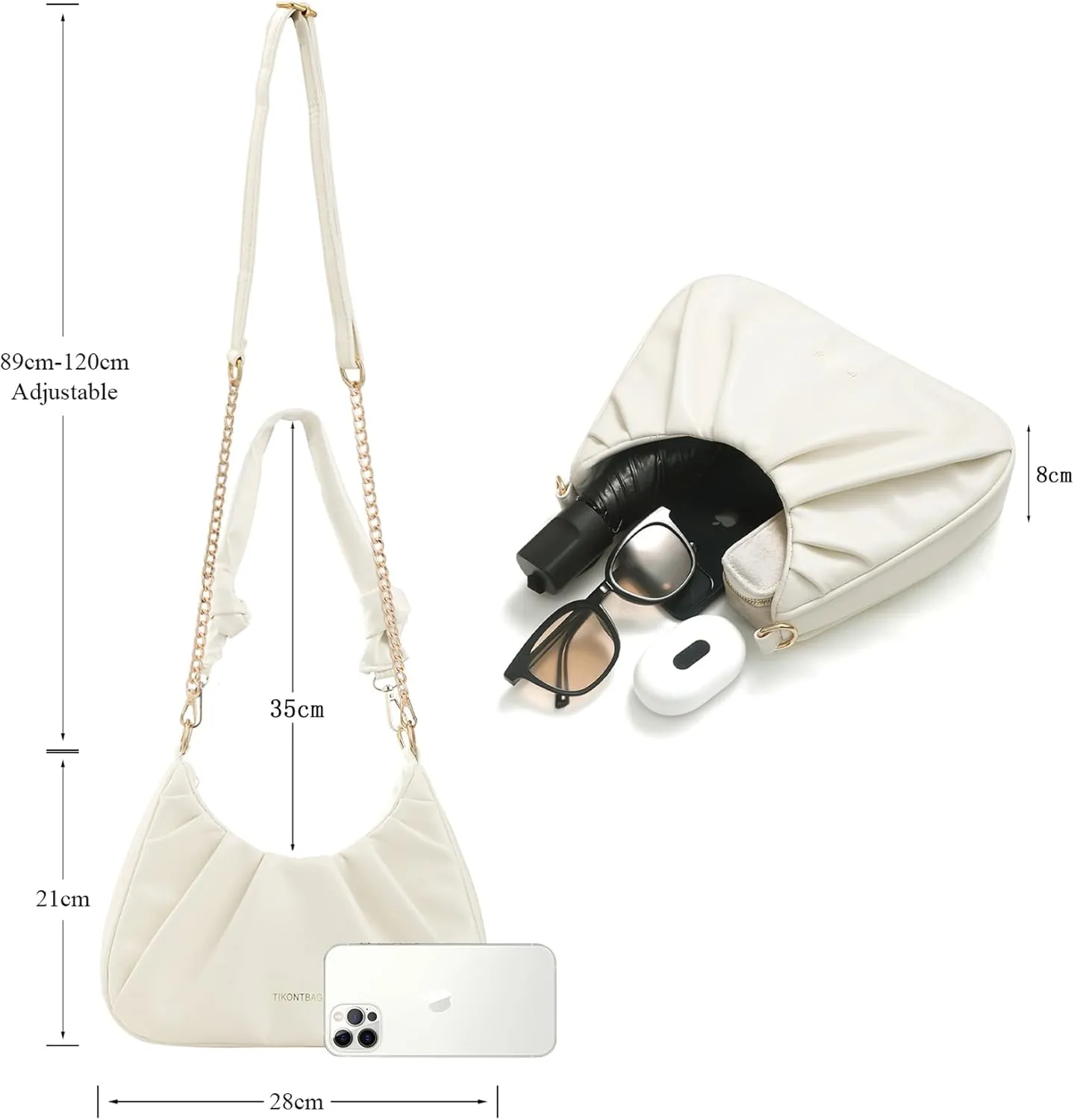 Ruched Shoulder Purse for Women Trendy Lightweight Soft Foldable Leather Clutch Bags with Zipper Handbag for Women