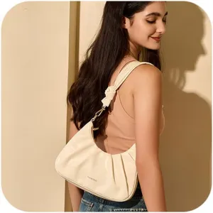 Ruched Shoulder Purse for Women Trendy Lightweight Soft Foldable Leather Clutch Bags with Zipper Handbag for Women