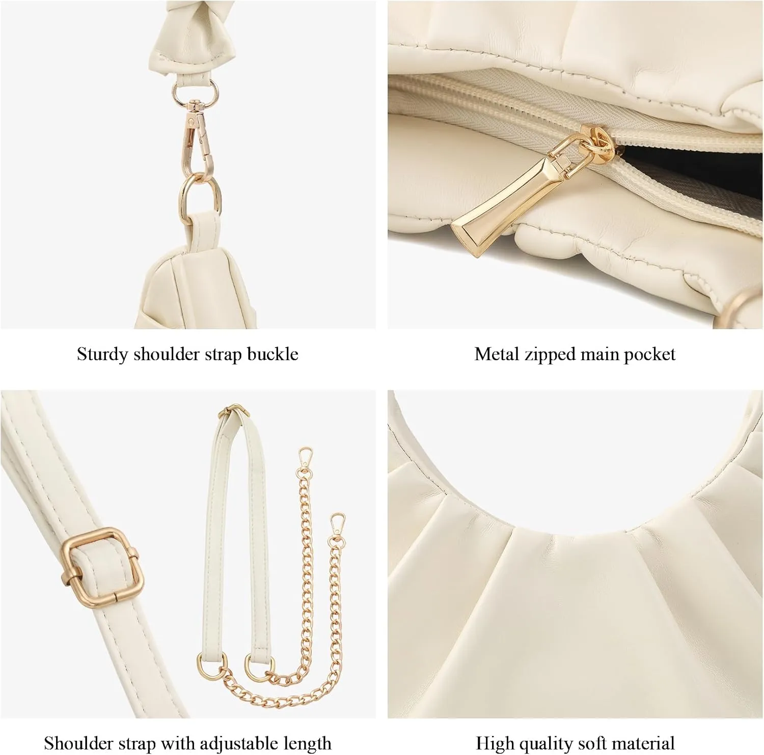 Ruched Shoulder Purse for Women Trendy Lightweight Soft Foldable Leather Clutch Bags with Zipper Handbag for Women
