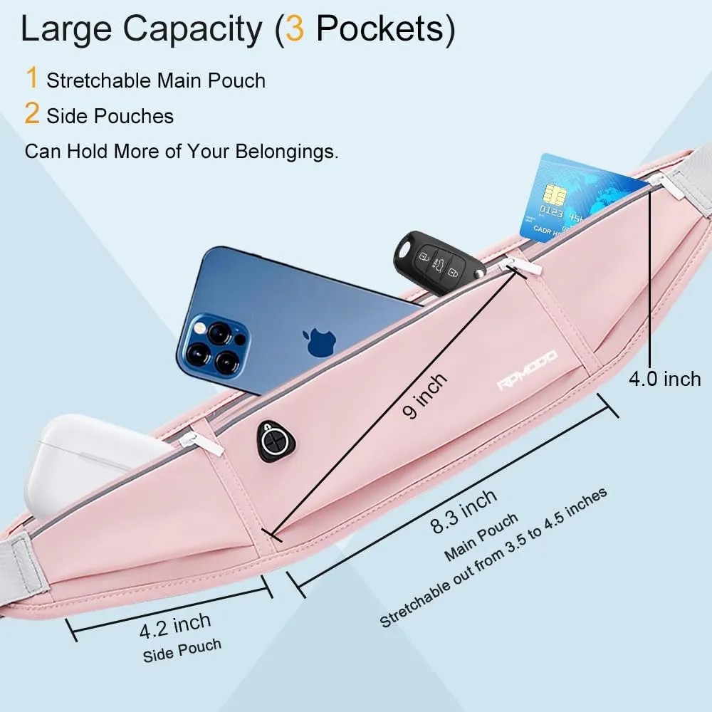 Running Belt Fanny Pack for WomenWater Resistant Large Capacity Waist Pack for iPhone 16 15 14 13 SamsungLightweight Running Phone HolderSlim Money Belt Running Pouch for Hiking Outdoor Pink