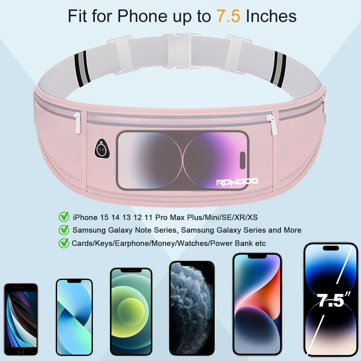 Running Belt Fanny Pack for WomenWater Resistant Large Capacity Waist Pack for iPhone 16 15 14 13 SamsungLightweight Running Phone HolderSlim Money Belt Running Pouch for Hiking Outdoor Pink