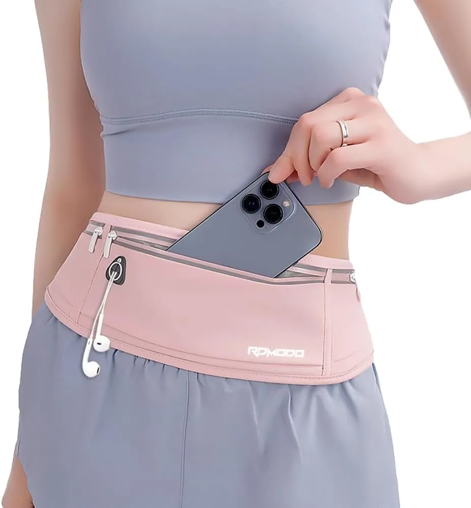 Running Belt Fanny Pack for WomenWater Resistant Large Capacity Waist Pack for iPhone 16 15 14 13 SamsungLightweight Running Phone HolderSlim Money Belt Running Pouch for Hiking Outdoor Pink