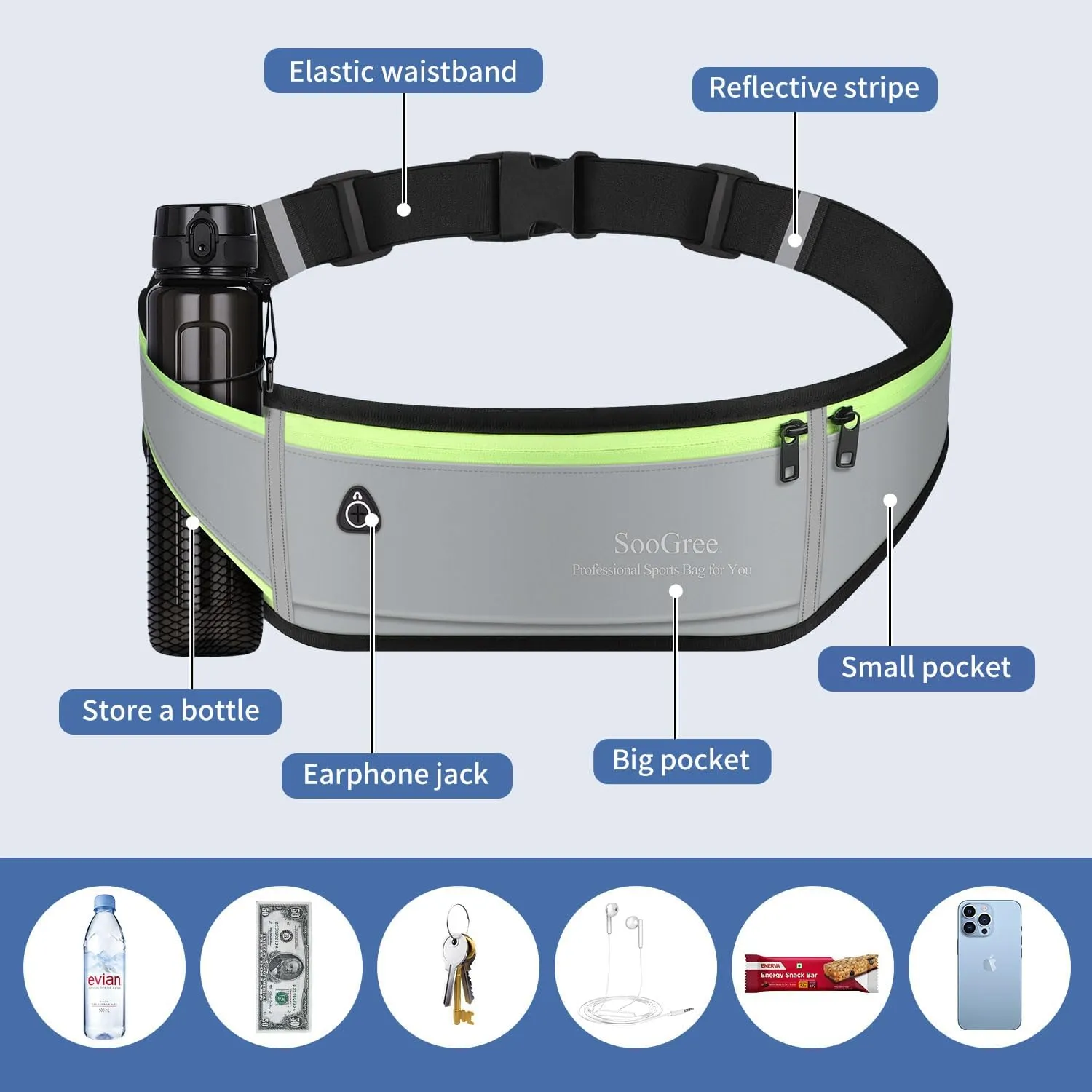 Slim Running Belt Fanny Packs for Women & Men Runners Pouch Waist Pack Phone Holder Large Crossbody Runners Bag Gear Accessories for Running Hiking Traveling Sports Adjustable Strap