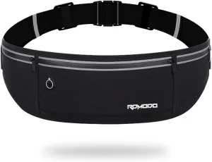 Slim Running BeltWater Resistant Fanny Pack for Women Men3 Pocket Phone Holder for Running Walking CyclingAdjustable Reflective Running Waist Bag for iPhone 16 15 14 13 Pro Max Samsung Black