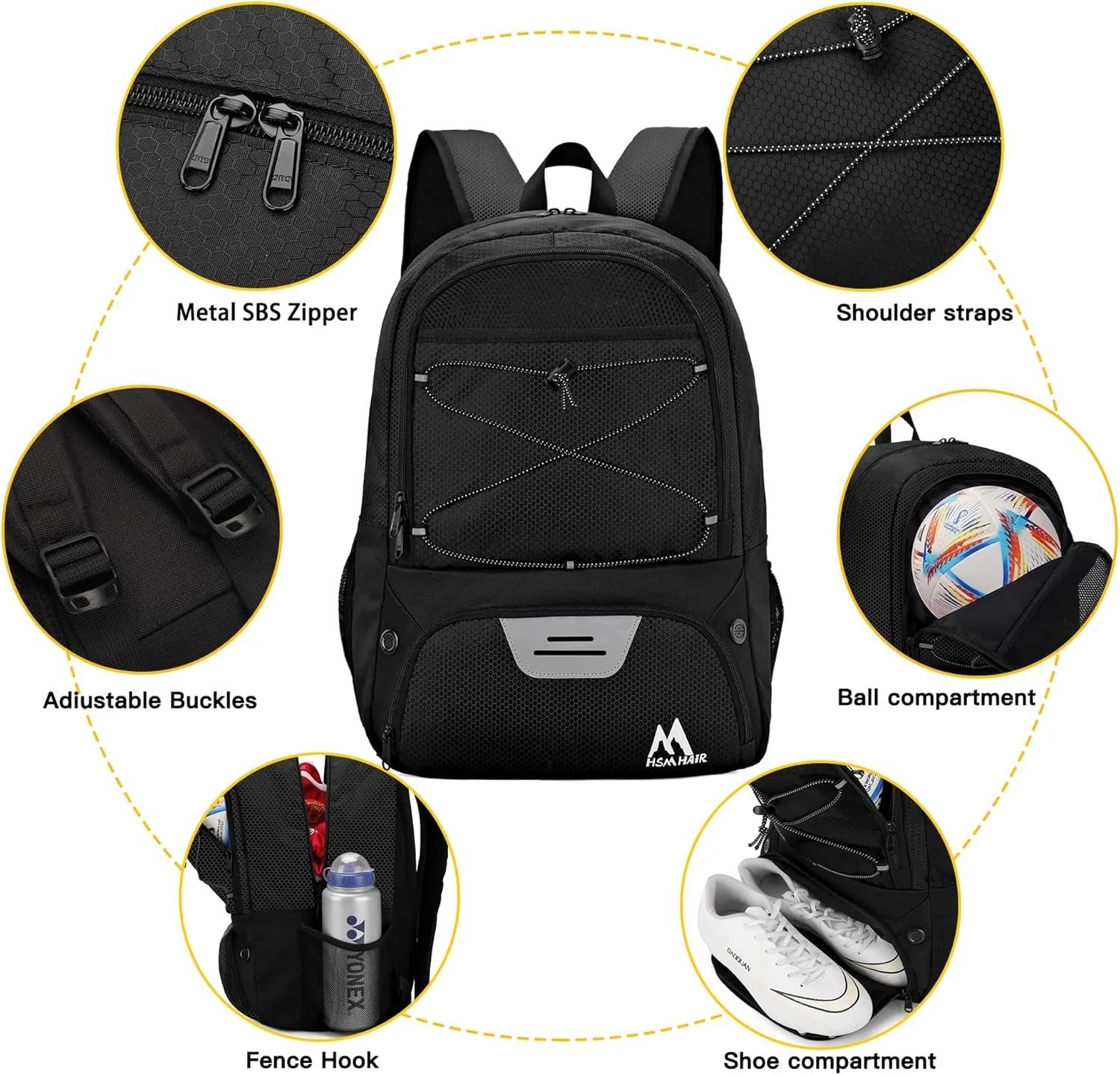 Soccer Bag-Soccer Backpack&Backpack for&Football Volleyball& Basketball,with Ball Compartment and Training Package