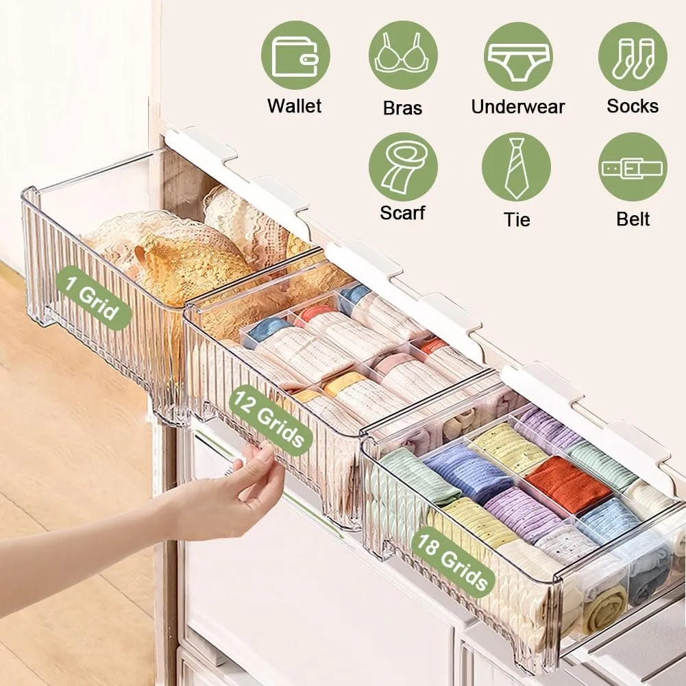 Underwear Organizer Drawer for Closet, 12 Cells Under Shelf Basket with Detachable Divider, Closet Organizer and Storage Box for Bras, Socks, Ties, Belts (Hanging Style, White, 1 Pcs)