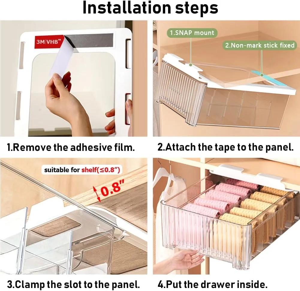 Underwear Organizer Drawer for Closet, 12 Cells Under Shelf Basket with Detachable Divider, Closet Organizer and Storage Box for Bras, Socks, Ties, Belts (Hanging Style, White, 1 Pcs)
