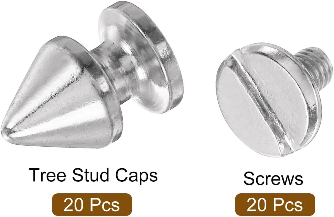 uxcell 20Sets Cone Spike Stud Rivet, 8x12mm Screw Back Tree Studs and Spikes for Leather Craft, Clothing, Shoes, Belts, Bags (Silver)
