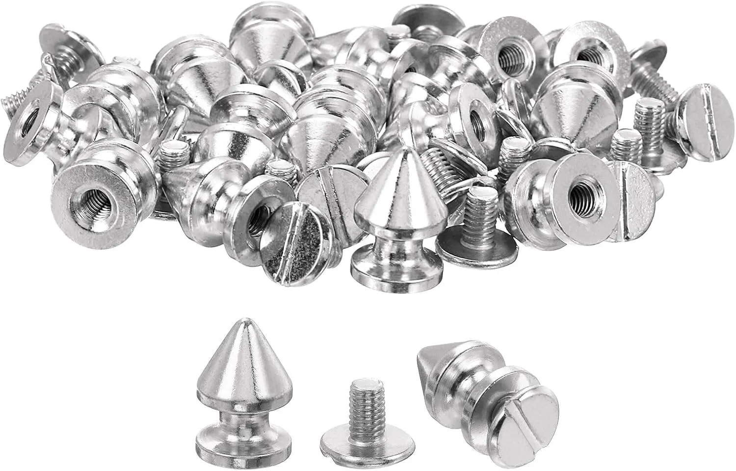 uxcell 20Sets Cone Spike Stud Rivet, 8x12mm Screw Back Tree Studs and Spikes for Leather Craft, Clothing, Shoes, Belts, Bags (Silver)
