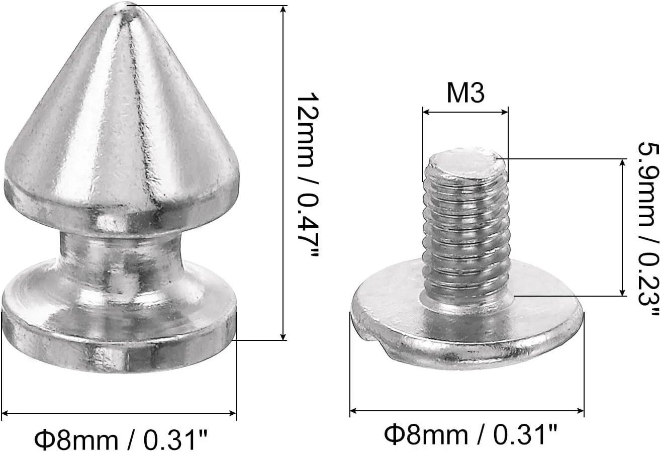 uxcell 20Sets Cone Spike Stud Rivet, 8x12mm Screw Back Tree Studs and Spikes for Leather Craft, Clothing, Shoes, Belts, Bags (Silver)