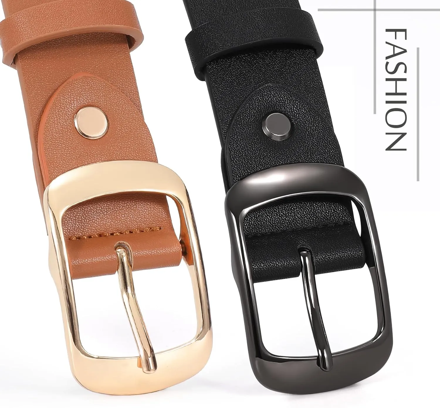 VONMELLI 2 Packs Women Leather Belts for Jeans Fashion Leather Ladies Waist Belt