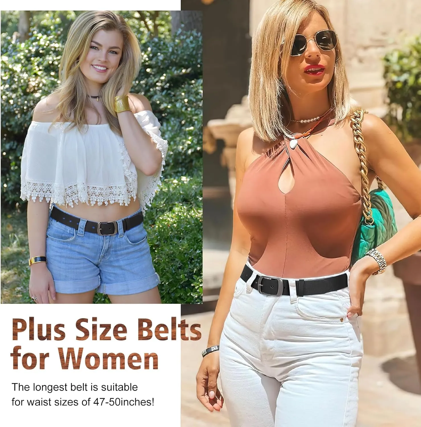 VONMELLI 2 Packs Women Leather Belts for Jeans Fashion Leather Ladies Waist Belt