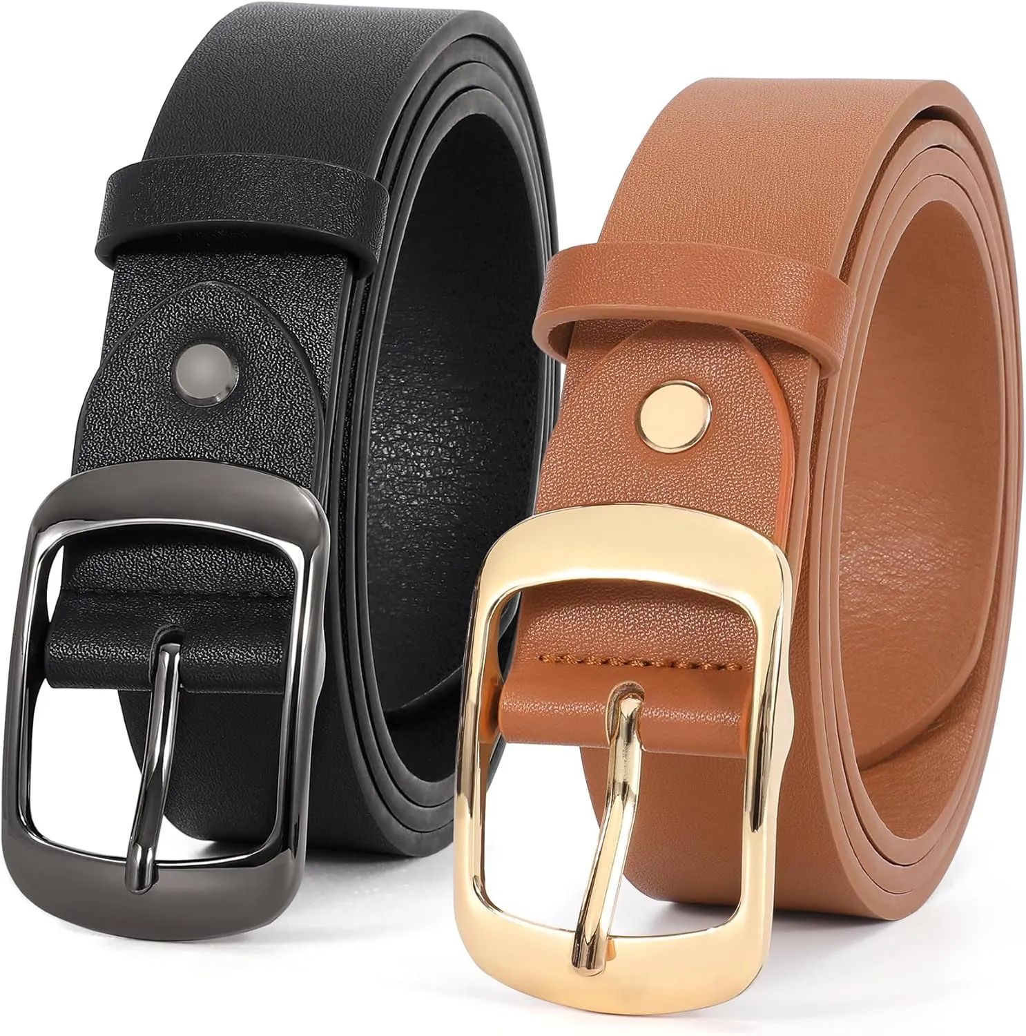 VONMELLI 2 Packs Women Leather Belts for Jeans Fashion Leather Ladies Waist Belt