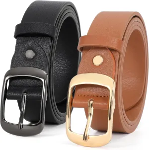 VONMELLI 2 Packs Women Leather Belts for Jeans Fashion Leather Ladies Waist Belt