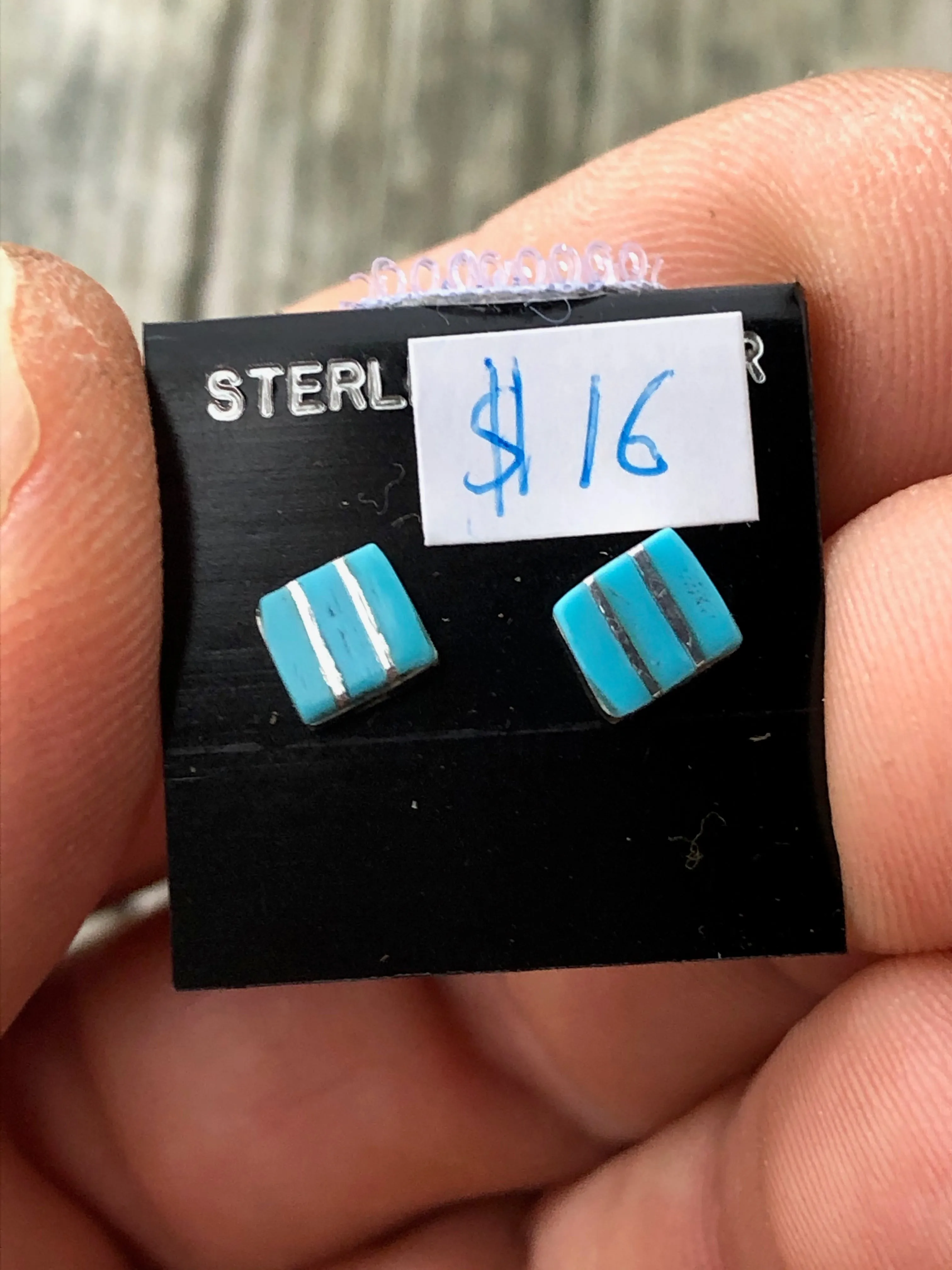 Zuni sterling silver and turquoise square studs